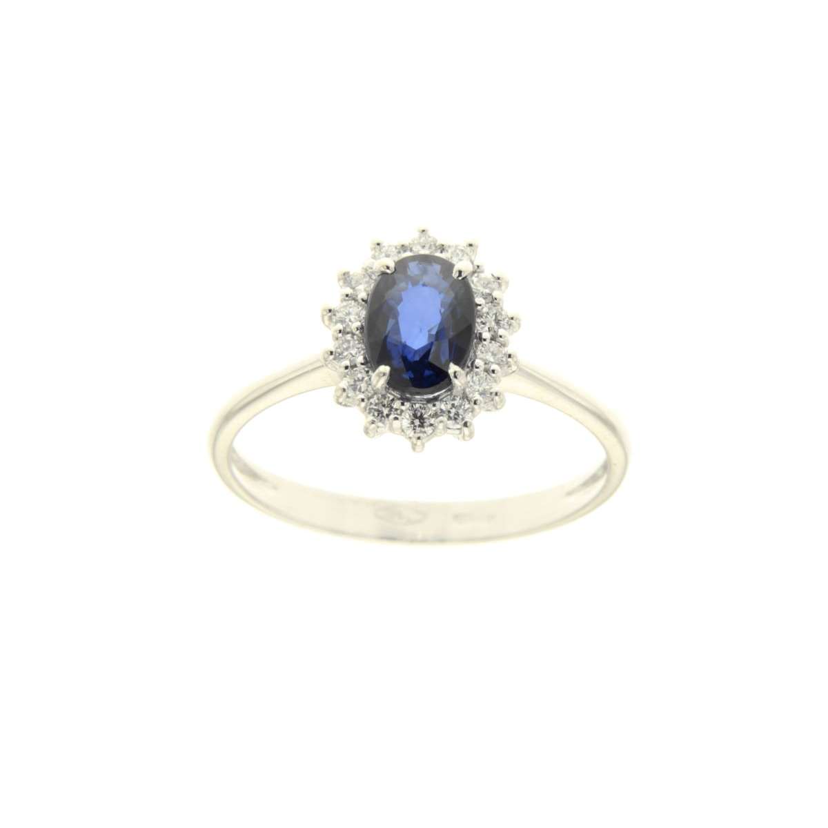 Women's ring in white sapphire blue carats 0.96 and diamonds carats 0.30 g-vs1