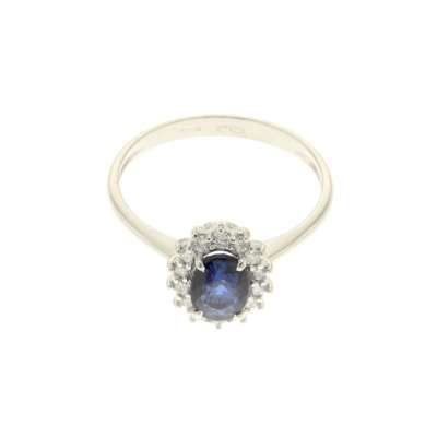 Women's ring in white sapphire blue carats 0.96 and diamonds carats 0.30 g-vs1