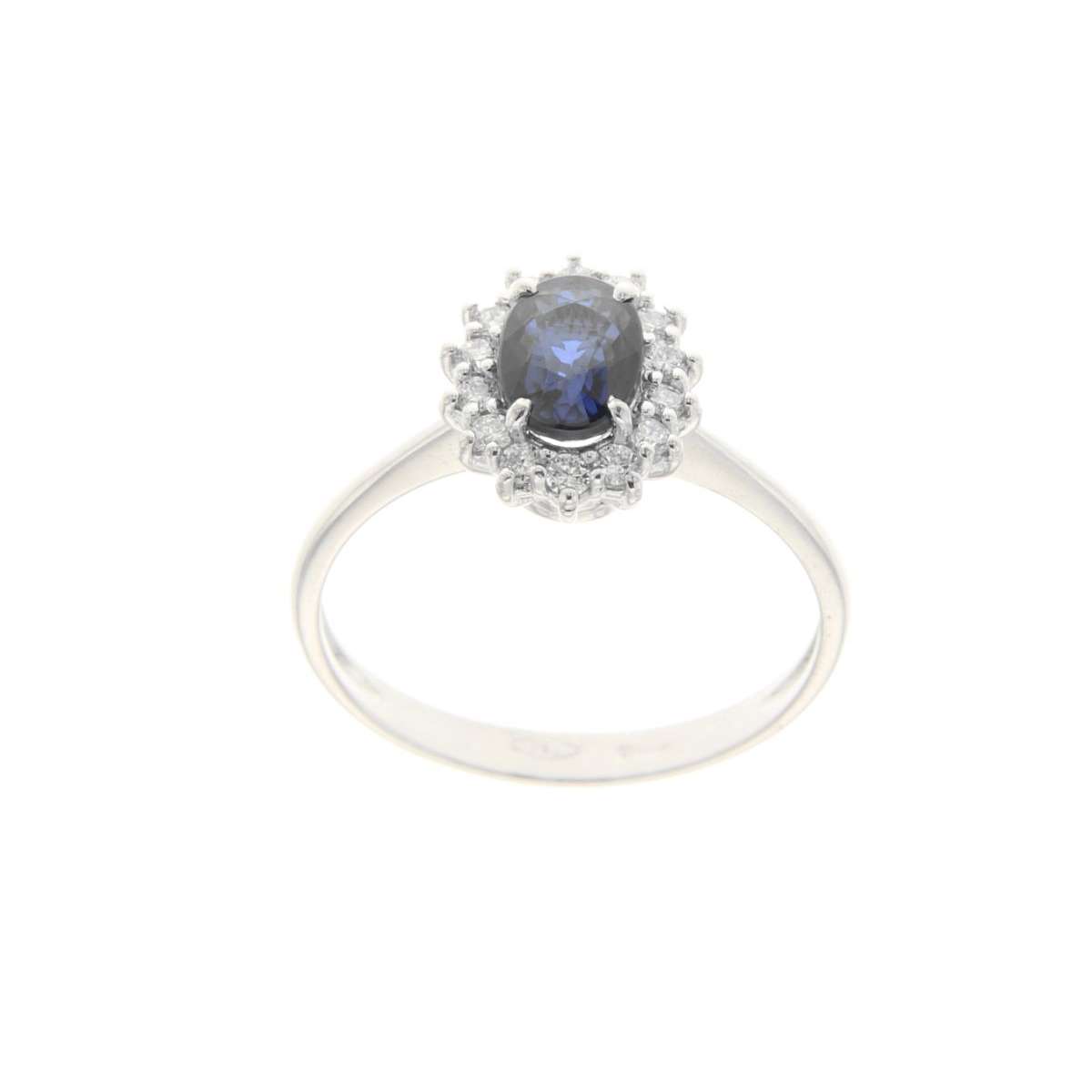 Anello con  zaffiro blu ct 0,96 e diamanti ct 0.30 g-vs1