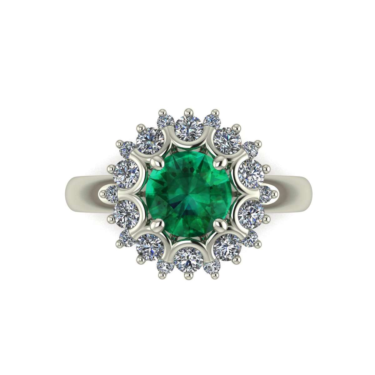 White gold ring emerald 1 cts. 0.70 carats diamonds G-VS1