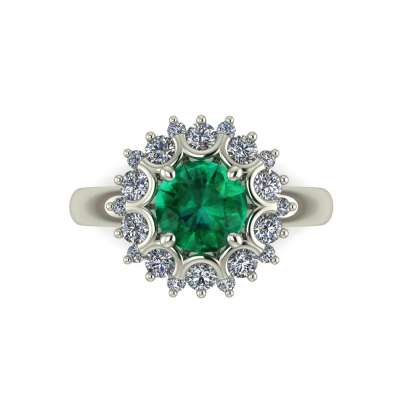 White gold ring emerald 1 cts. 0.70 carats diamonds G-VS1
