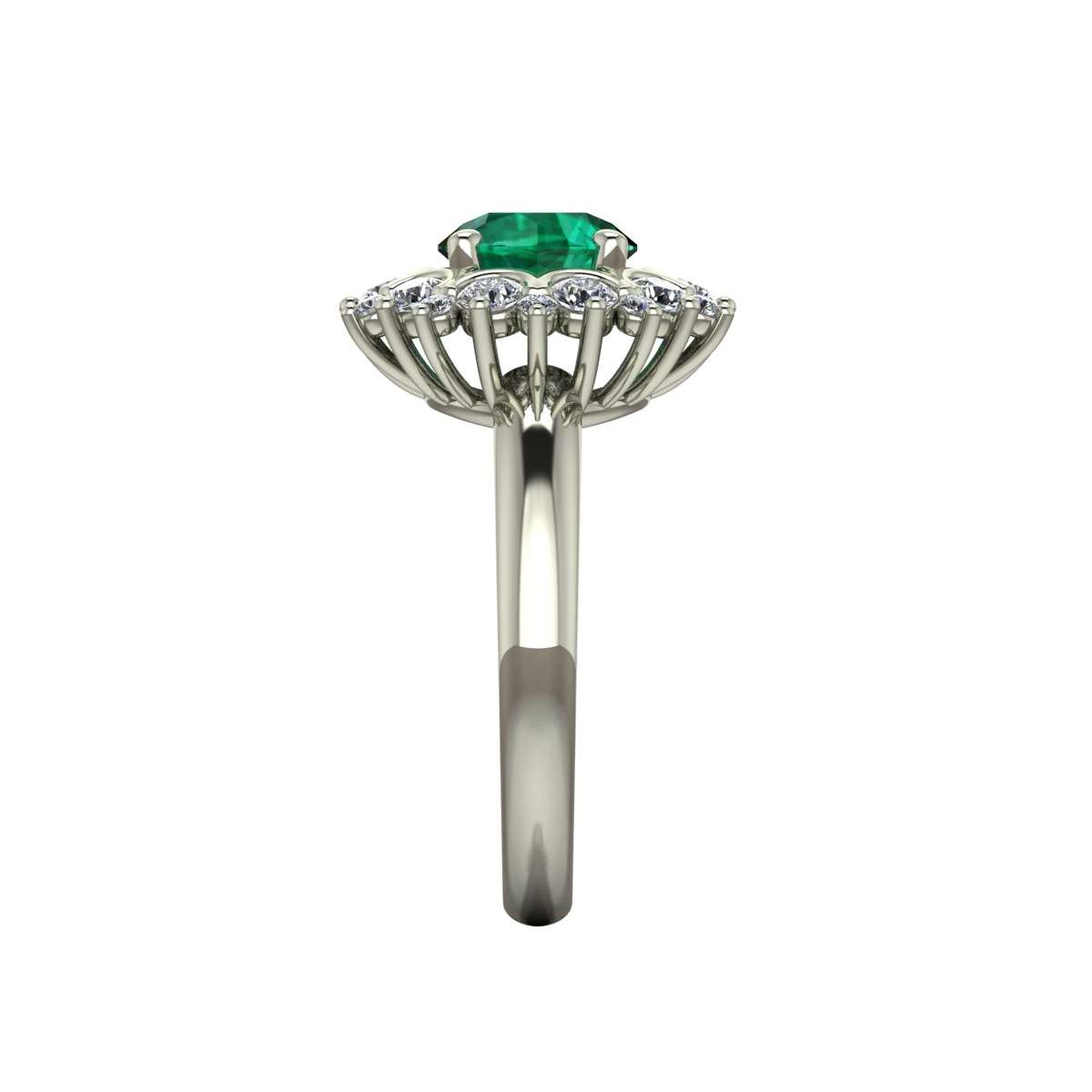 White gold ring emerald 1 cts. 0.70 carats diamonds G-VS1