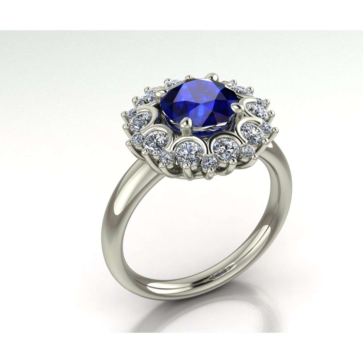 White gold ring sapphire blue 1.50 cts. 0.70 carats diamonds G-VS1