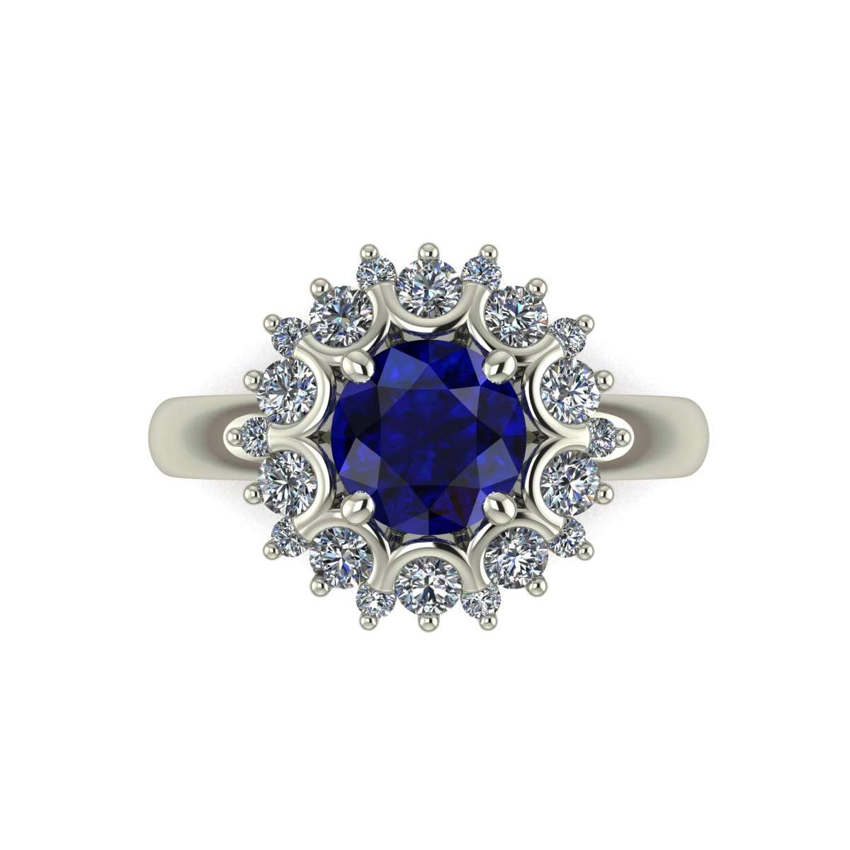 White gold ring sapphire blue 1.50 cts. 0.70 carats diamonds G-VS1