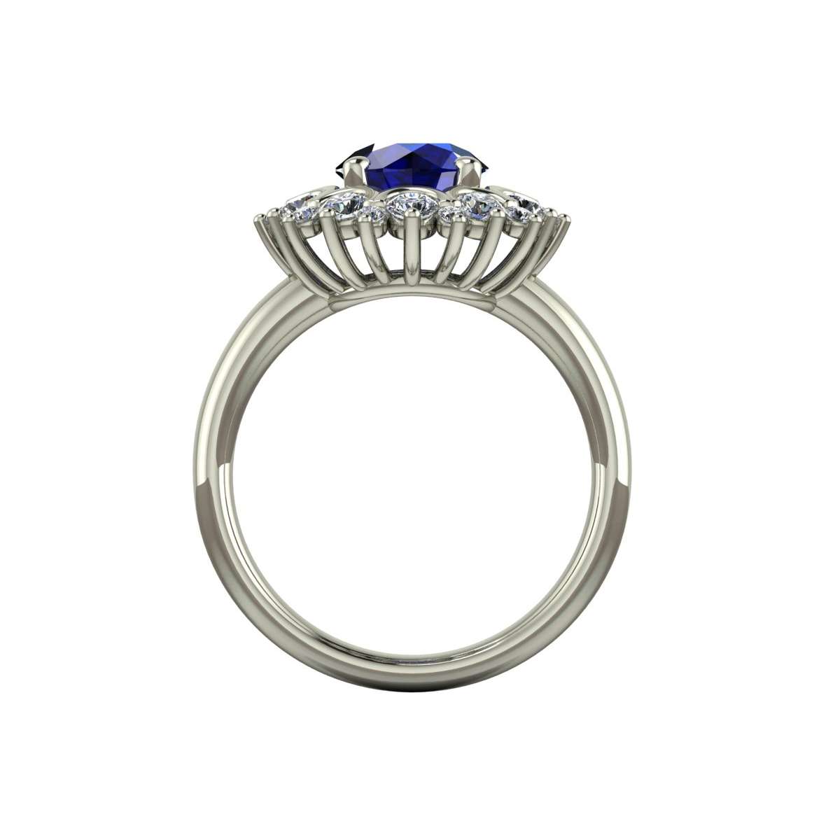 White gold ring sapphire blue 1.50 cts. 0.70 carats diamonds G-VS1