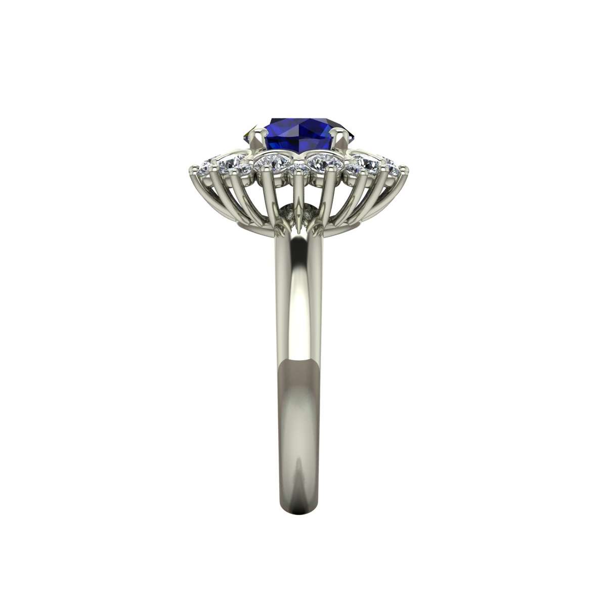 White gold ring sapphire blue 1.50 cts. 0.70 carats diamonds G-VS1