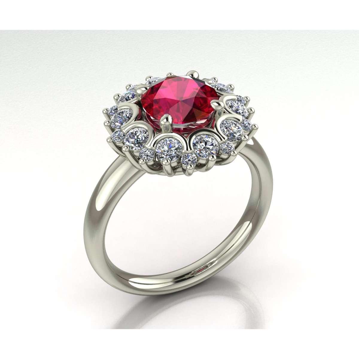 White gold carat diamond ring 0.70 G-VS1 red ruby 1.70 carat