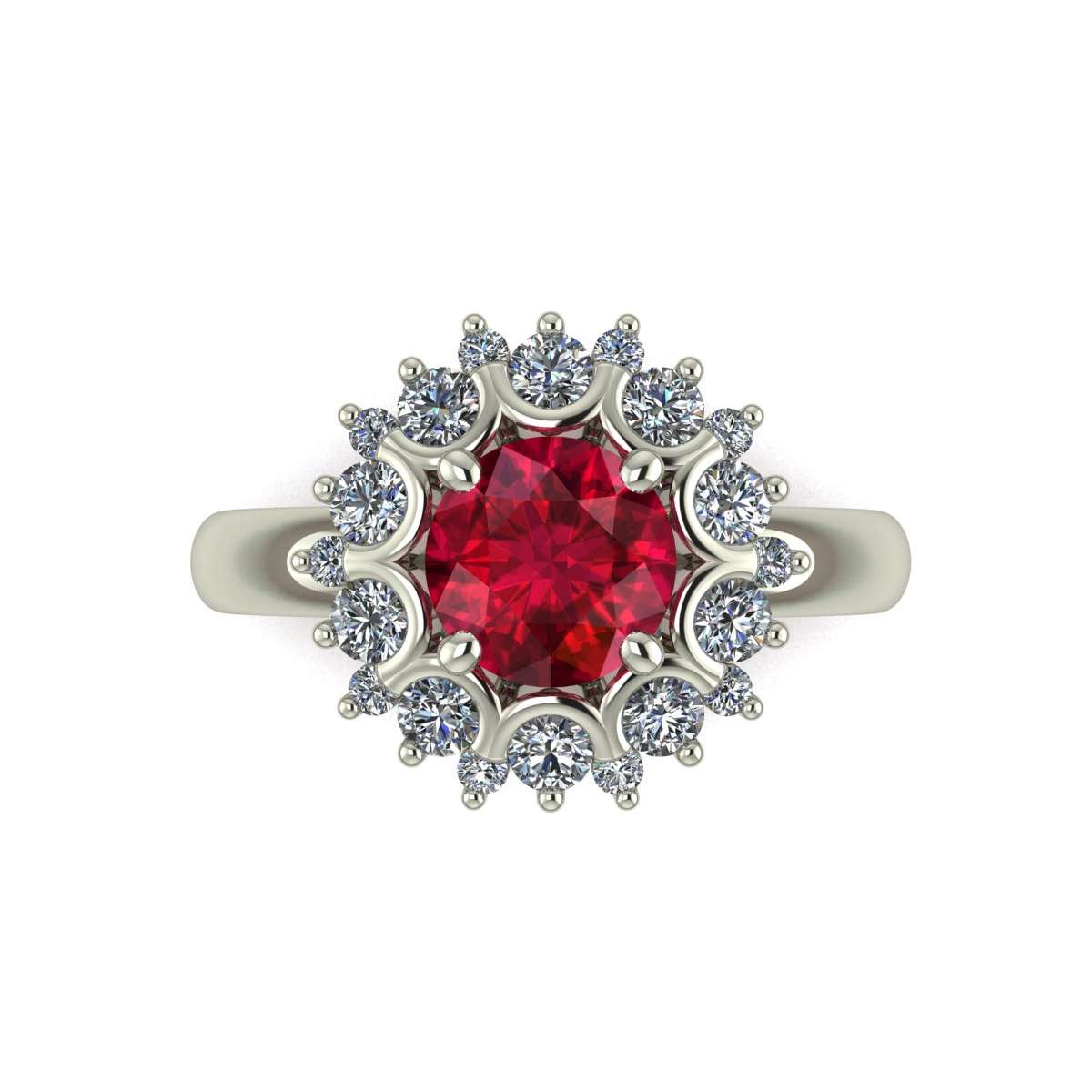 White gold carat diamond ring 0.70 G-VS1 red ruby 1.70 carat