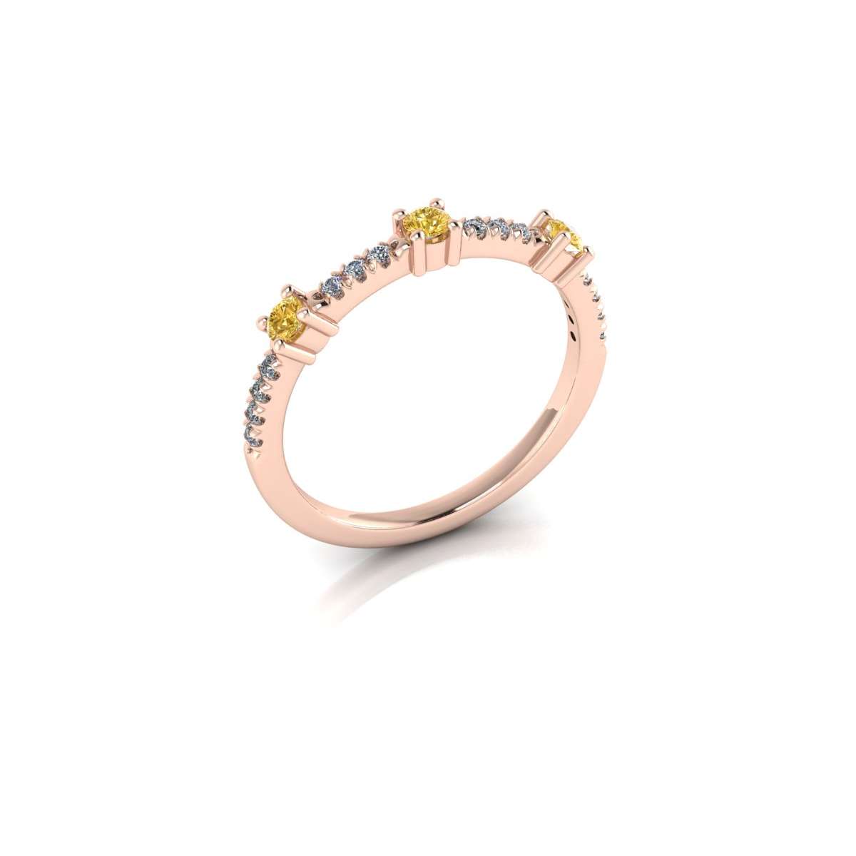 Anello fedina in oro rosa con diamanti fancy color gialli e bianchi ct 0.28