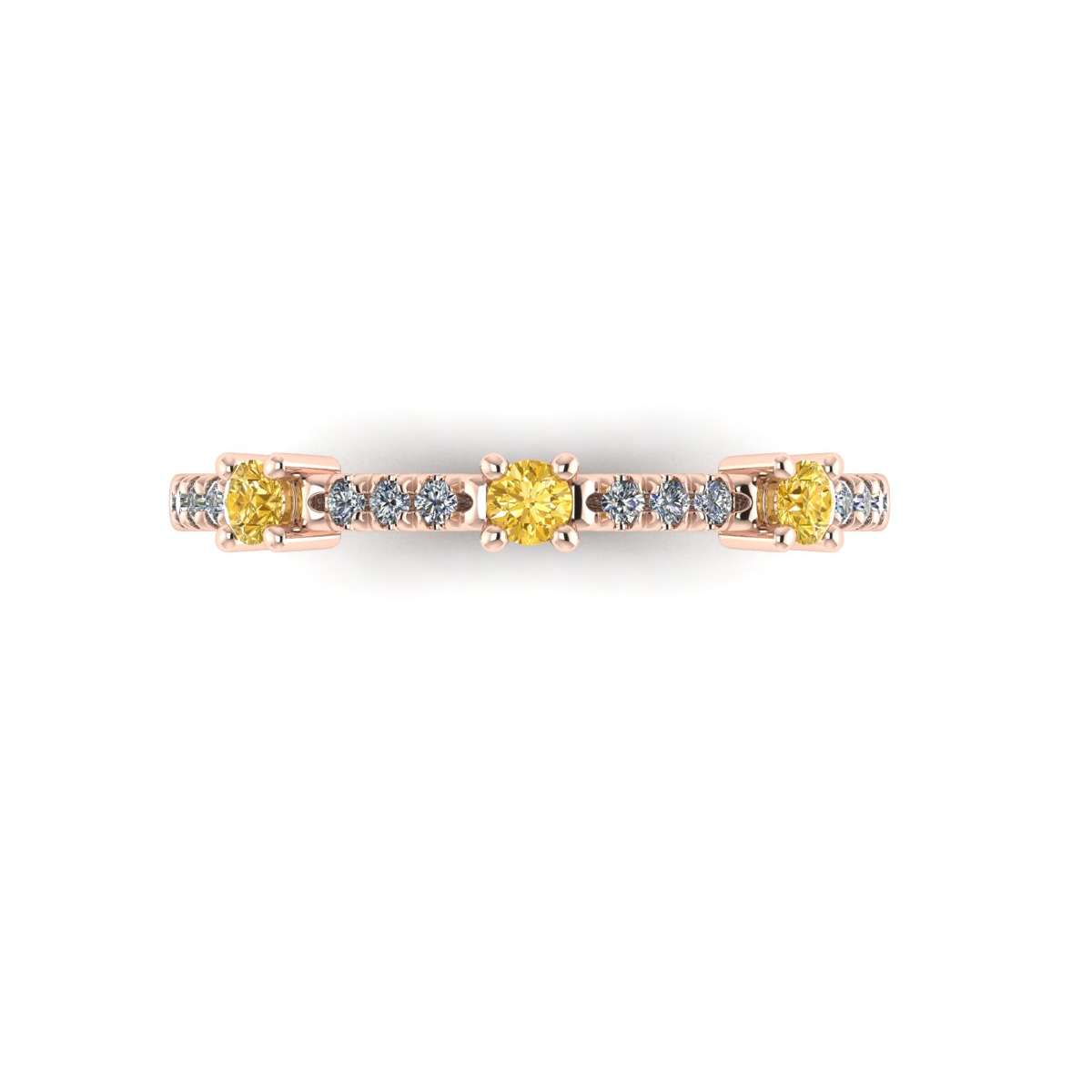 Anello fedina in oro rosa con diamanti fancy color gialli e bianchi ct 0.28