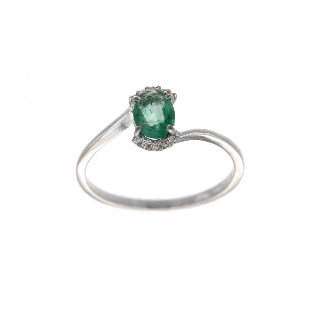 White gold ring emerald 0.40 cts. 0.06 carats diamonds G-VS1