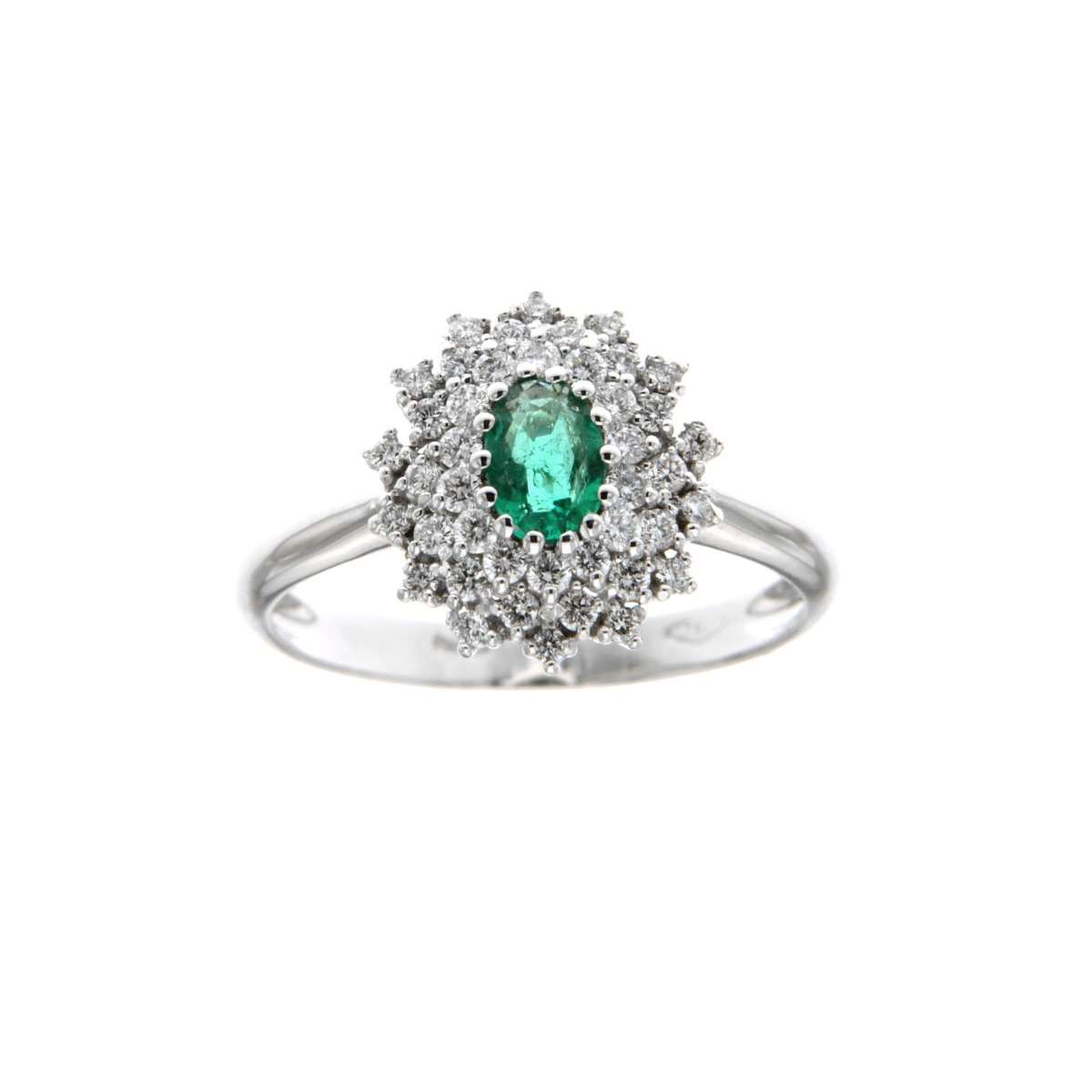 Anello con smeraldo ovale carati 0.45 diamanti ct 0.45 g-vs1 