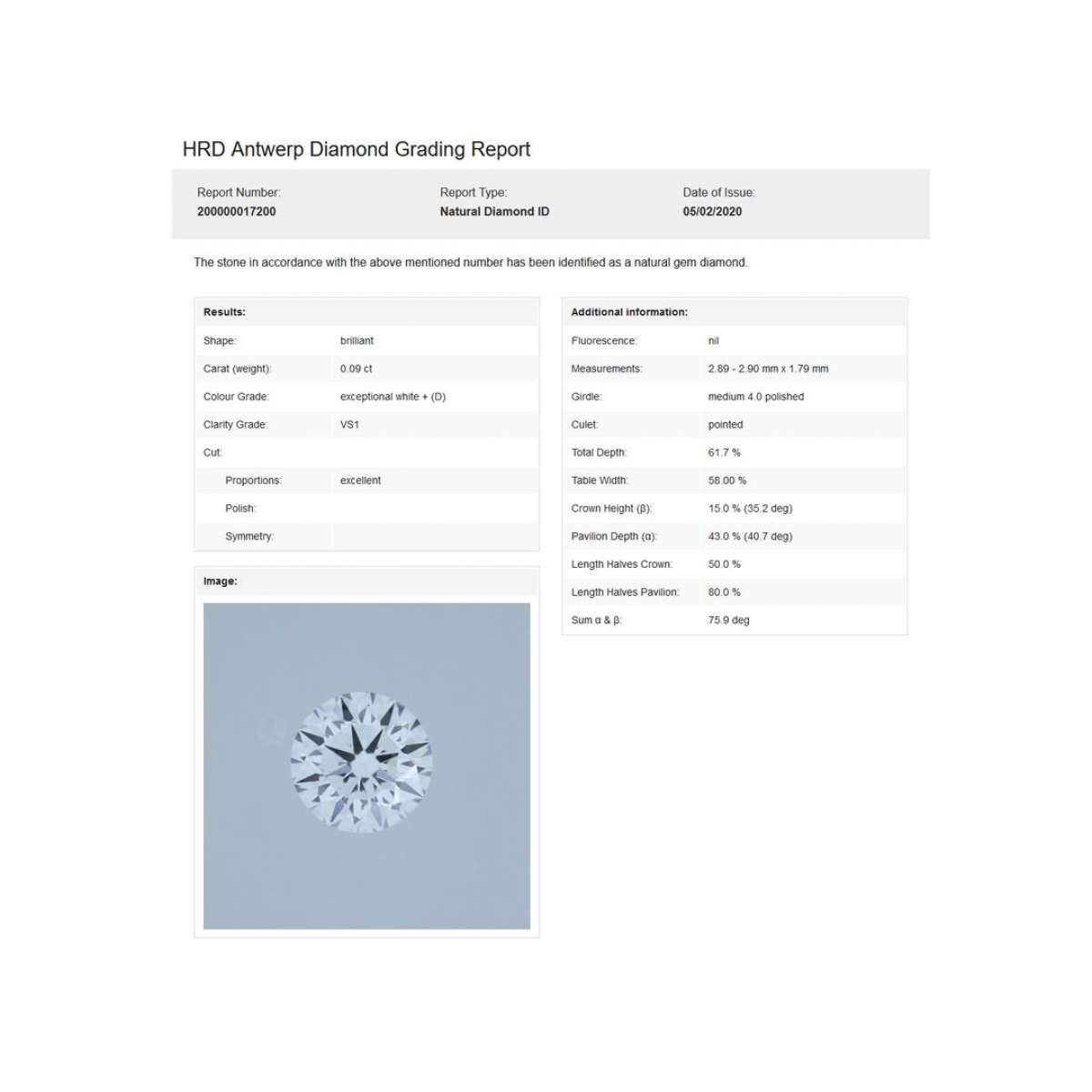 Anello solitario oro bianco diamante HRD carati 0.09 D-VS1