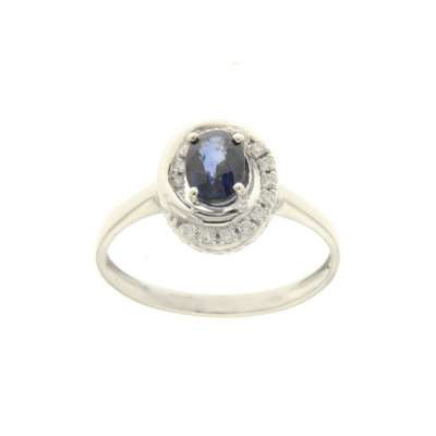 Women's ring in white sapphire blue carats 1.08 and diamonds carats 0.08 g-vs1