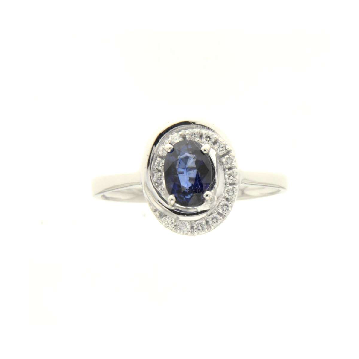 Women's ring in white sapphire blue carats 1.08 and diamonds carats 0.08 g-vs1
