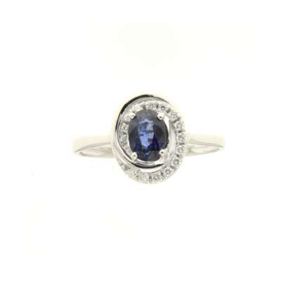 Women's ring in white sapphire blue carats 1.08 and diamonds carats 0.08 g-vs1