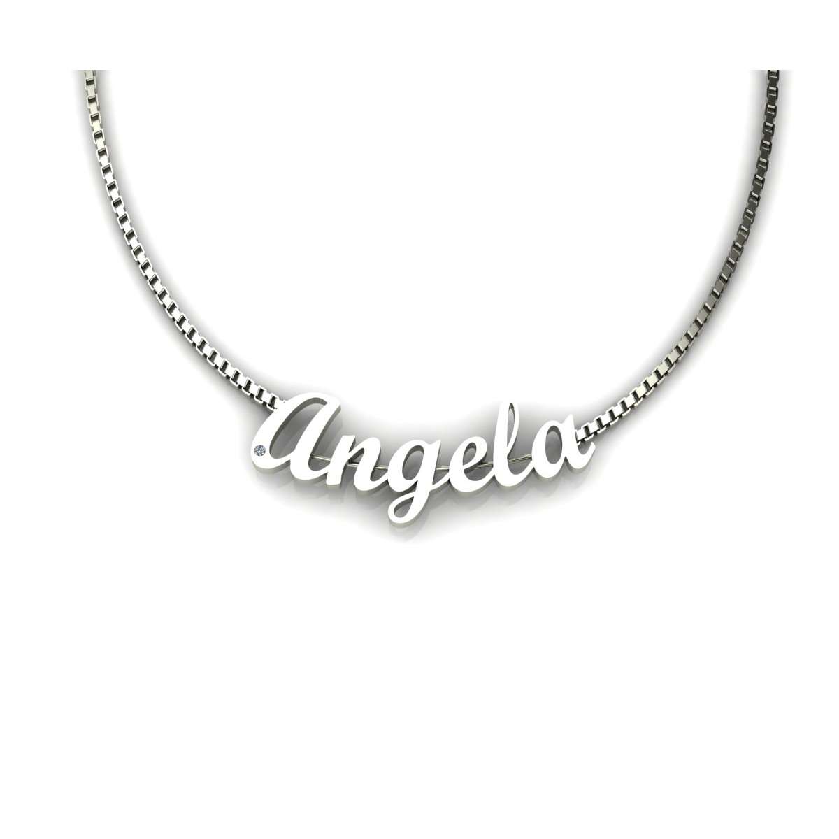 Collana con nome Angela in oro bianco diamante carati 0,005