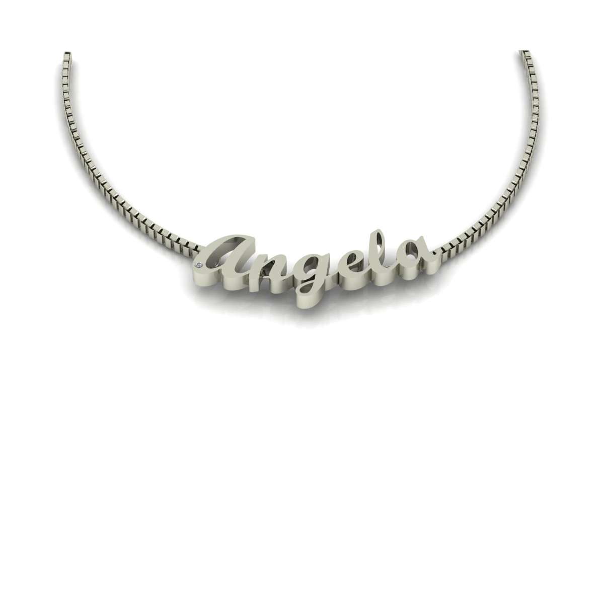 Name Necklace Angela white gold diamond 0.005 carat