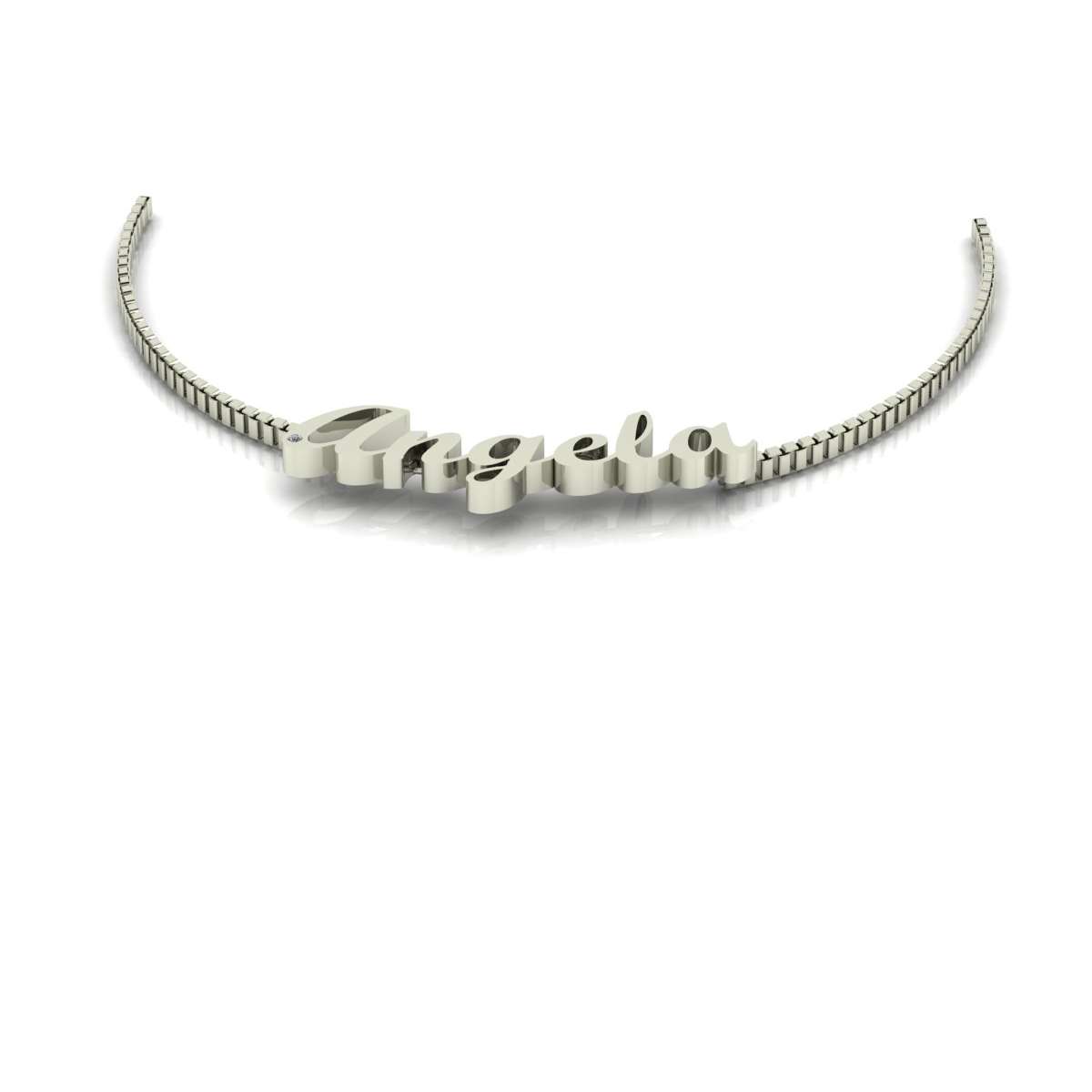 Name Necklace Angela white gold diamond 0.005 carat