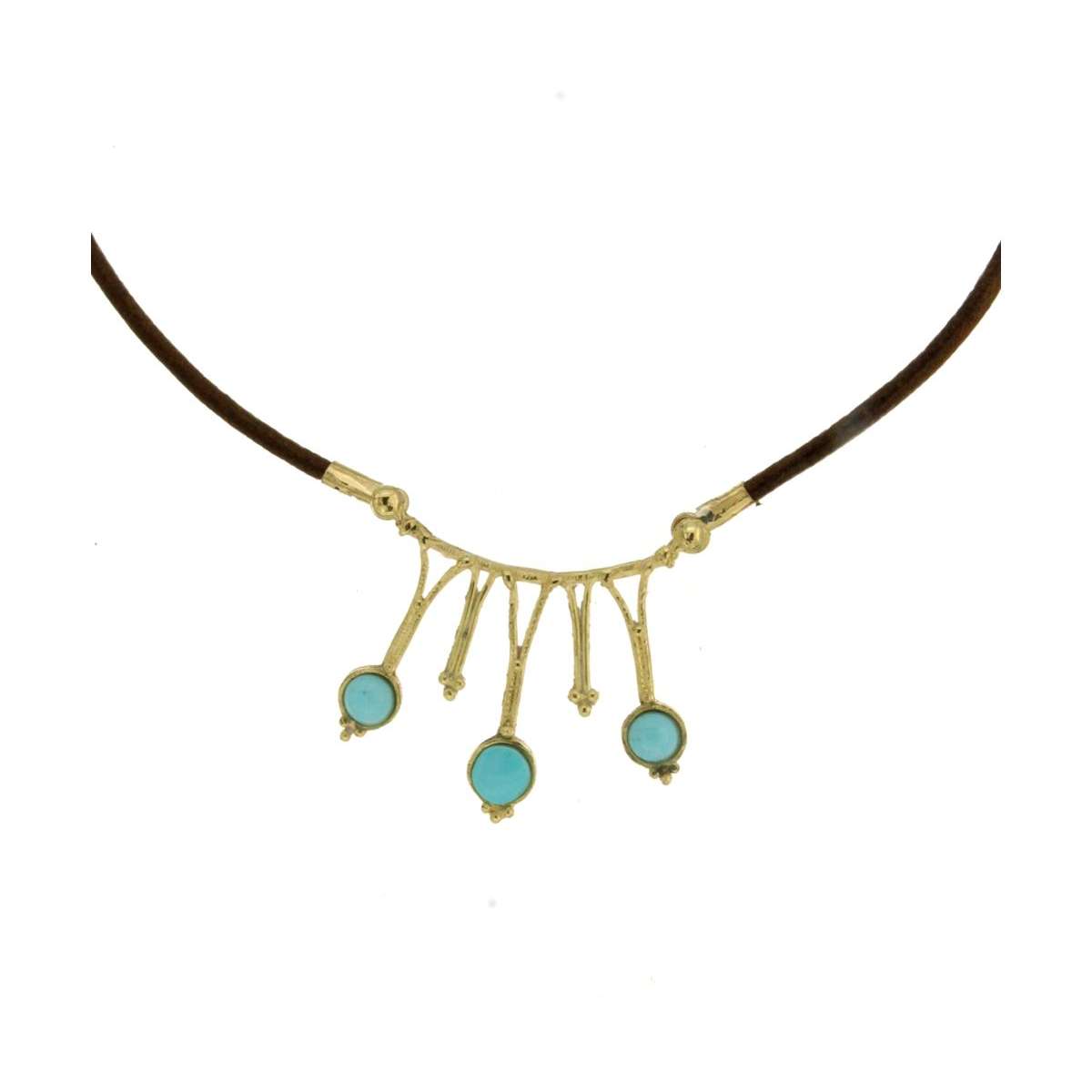 Necklace made with yellow gold in lost wax and turquoise paste