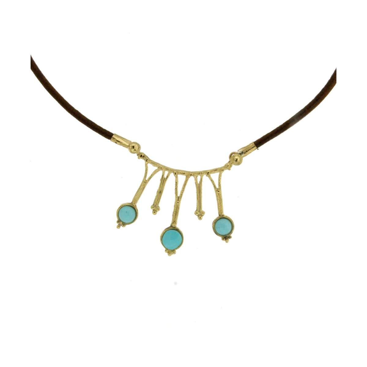 Necklace made with yellow gold in lost wax and turquoise paste