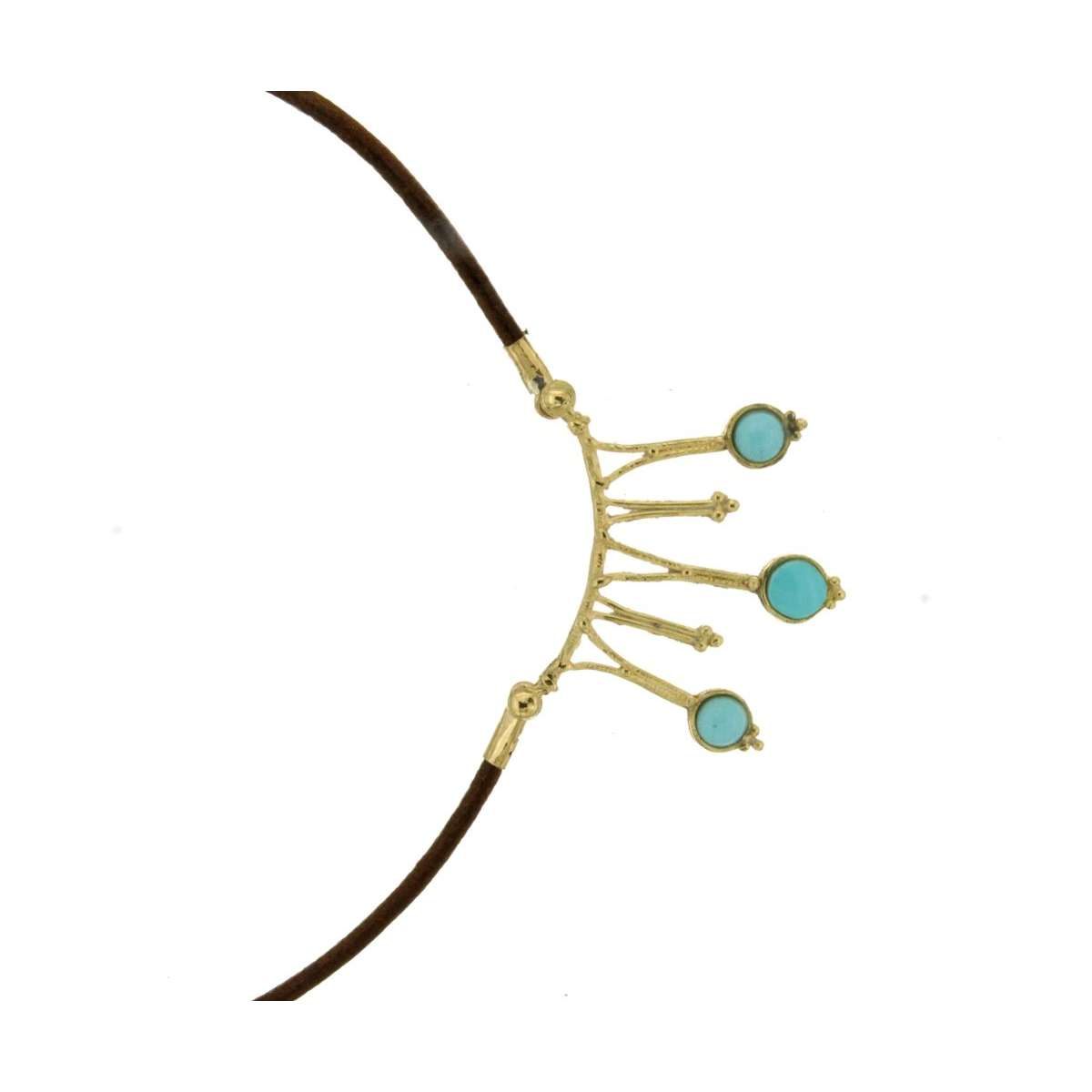 Necklace made with yellow gold in lost wax and turquoise paste