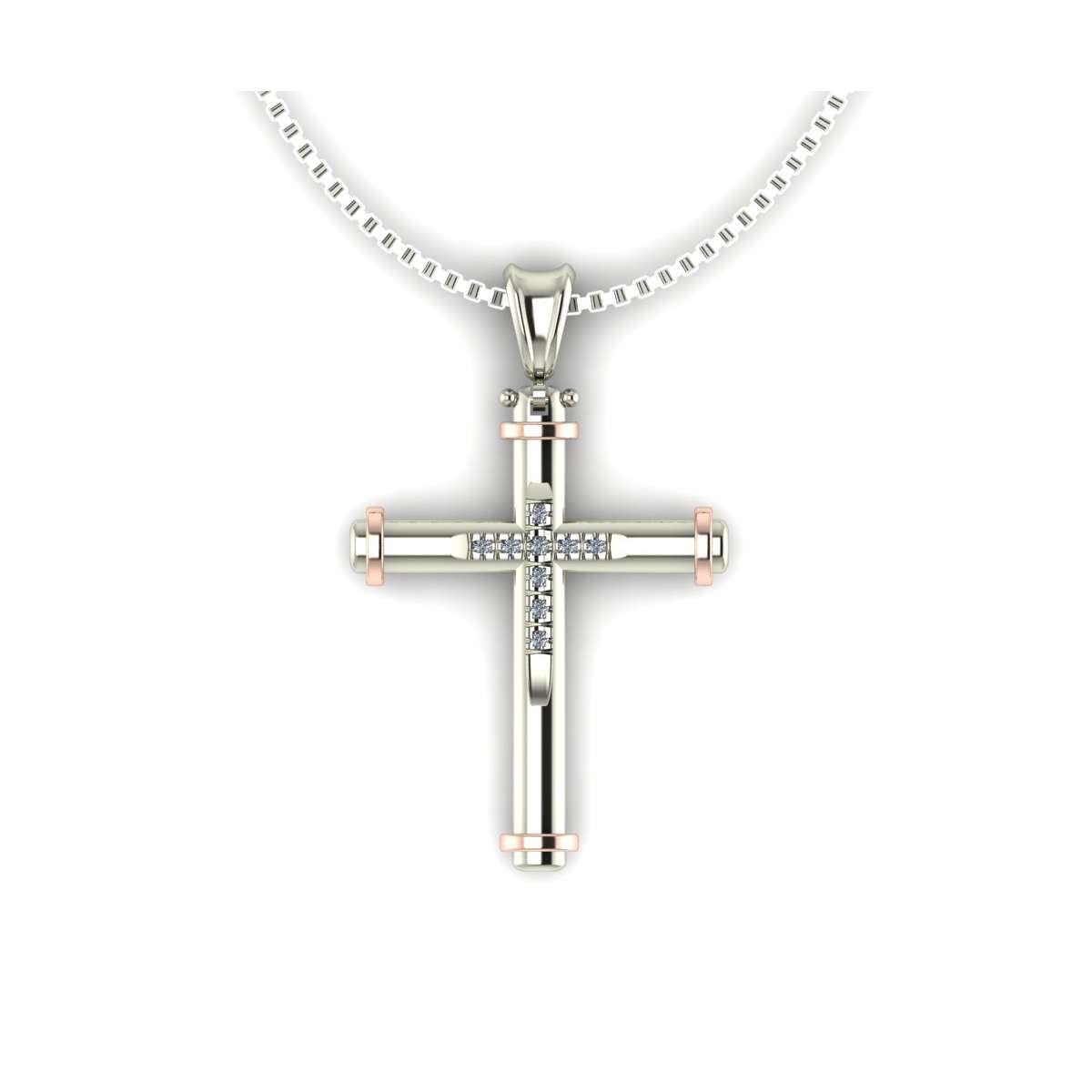 Cross necklace made of white and pink gold with diamonds g-vs1 carat 0.05