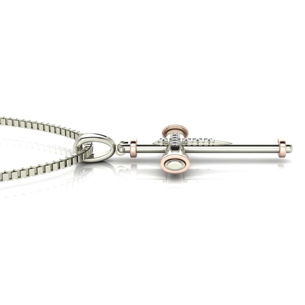 Collana con croce in oro bianco e rosa con diamanti ct. 0.05 g-vs1