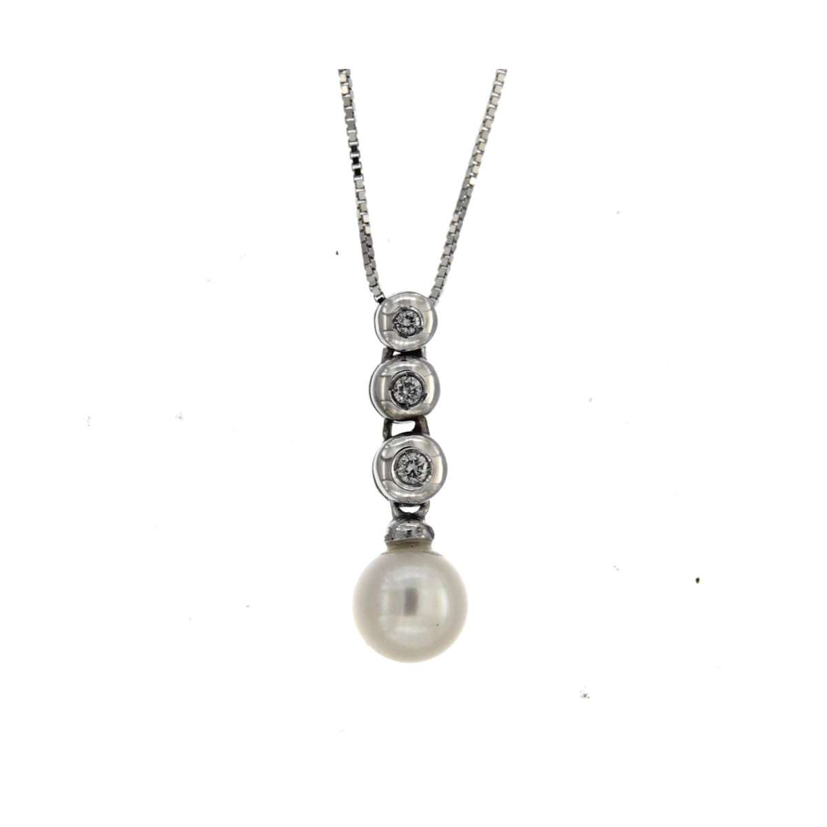 Collana trilogi perla mm7 diamanti carati 0,03 G-VS1