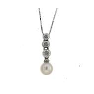 Collana trilogi perla mm7 diamanti carati 0,03 G-VS1 Collana trilogi perla mm7 diamanti carati 0,03 G-VS1