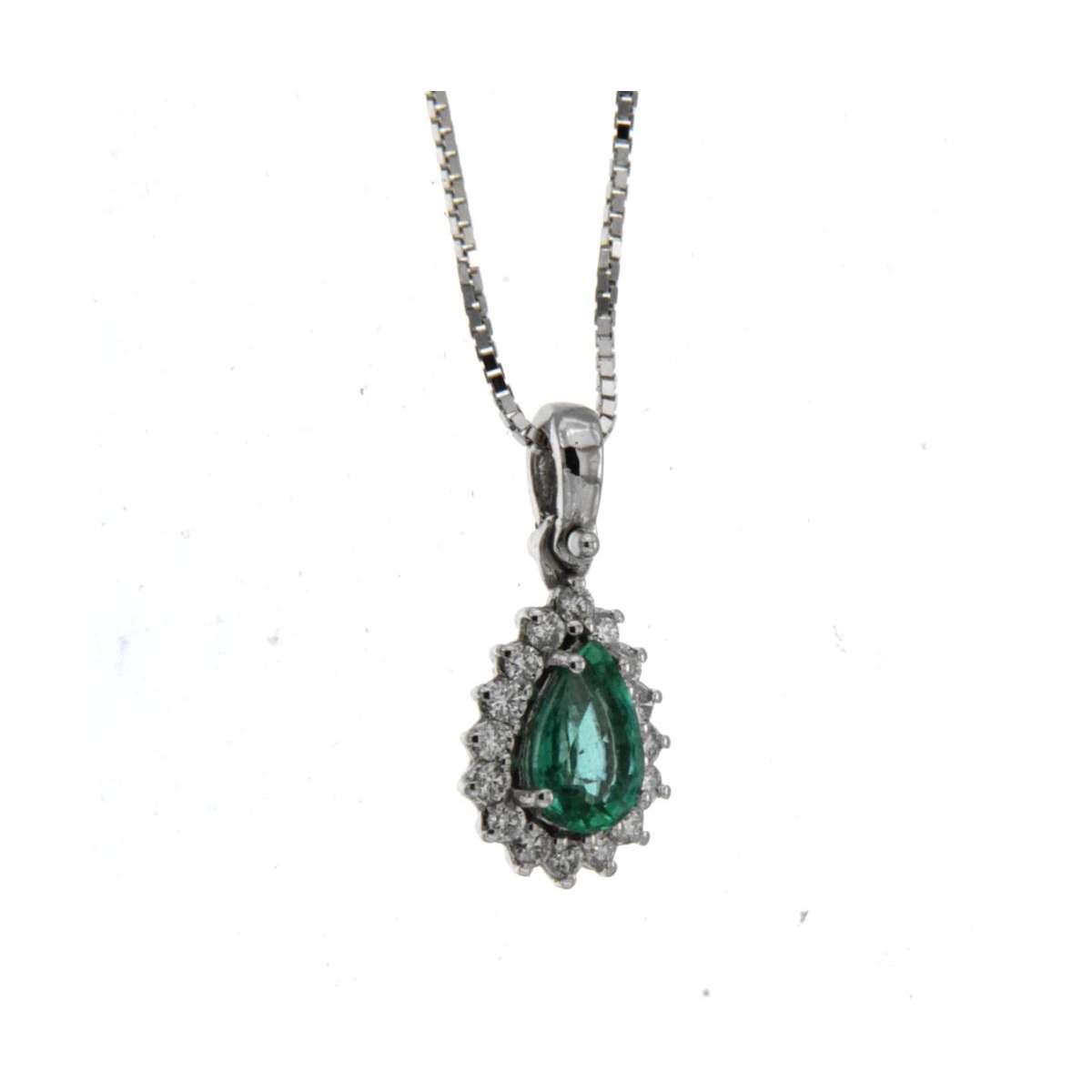 Necklace emerald 0.80 cts. 0.18 carats diamonds G-VS1