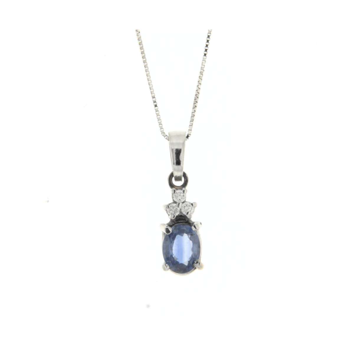 Collana zaffiro blu ct 0,40 diamanti carati 0,03 G-VS1