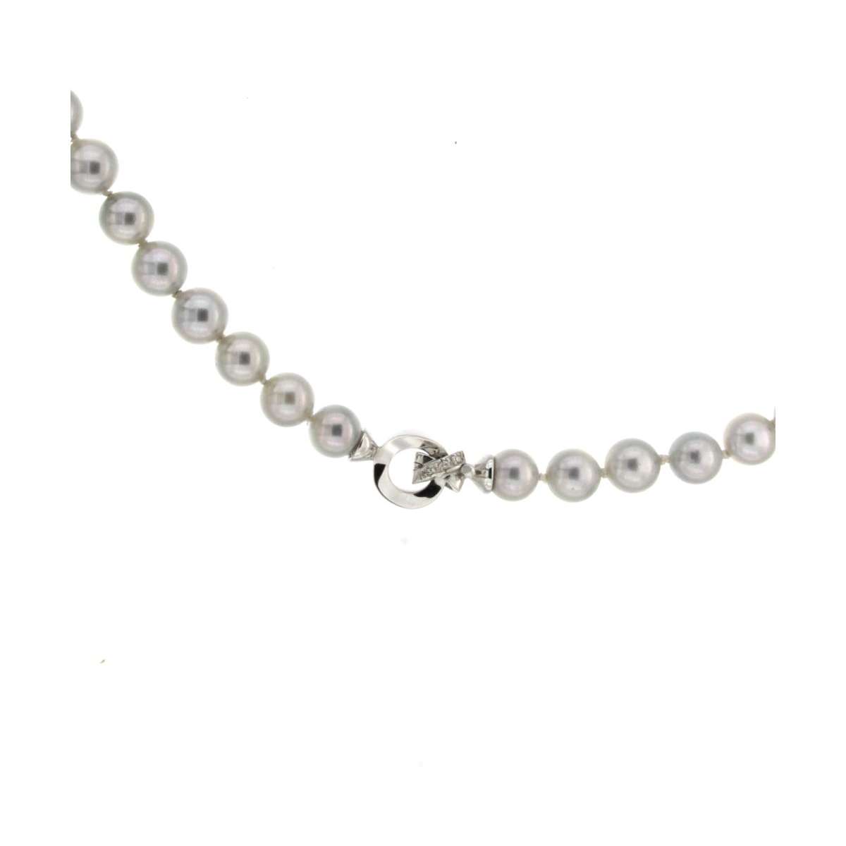 Gray pearl choker white gold 0.03 carats diamonds G-VS1