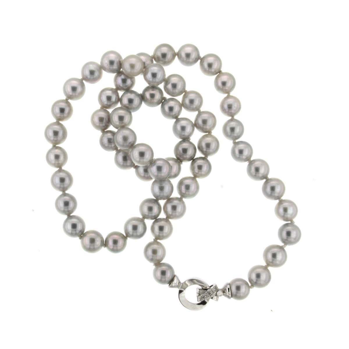 Girocollo di perle grigie oro e diamanti Ct.0,03 G-VS1