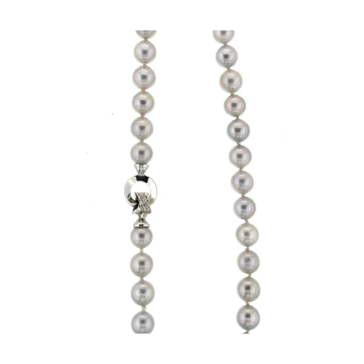 Gray pearl choker white gold 0.03 carats diamonds G-VS1