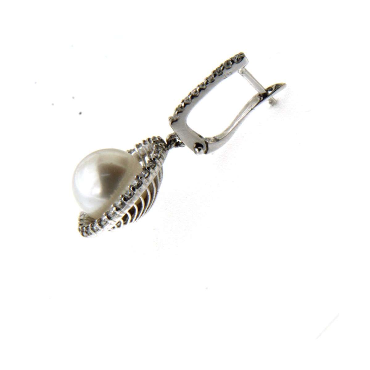 Dangling earrings pearls 9 mm 0.60 carats diamonds G-VS1  