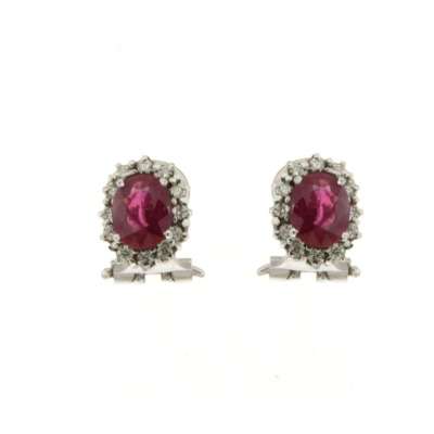 Earrings ruby 1.60 cts. 0.27 carats diamonds G-VS1