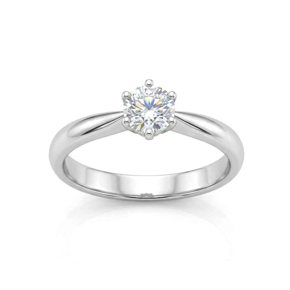 Anello solitario 6 griffe diamante certificato IGI Anversa ct 0.40 F-VSV2