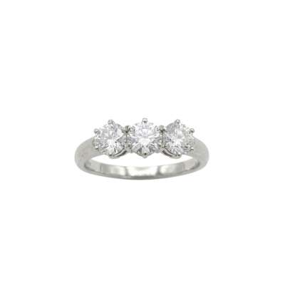 18kt White Gold Trilogy Ring with Natural Diamonds 0.90 Carat - Color G Clarity VVS2 - IGI Certified