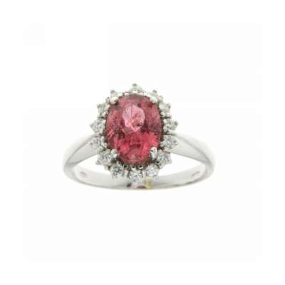 Anello con rubellite carati 1,58 diamanti carati 0.42 G-VS1