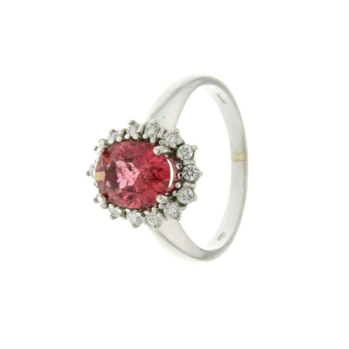 Anello con rubellite carati 1,58 diamanti carati 0.42 G-VS1