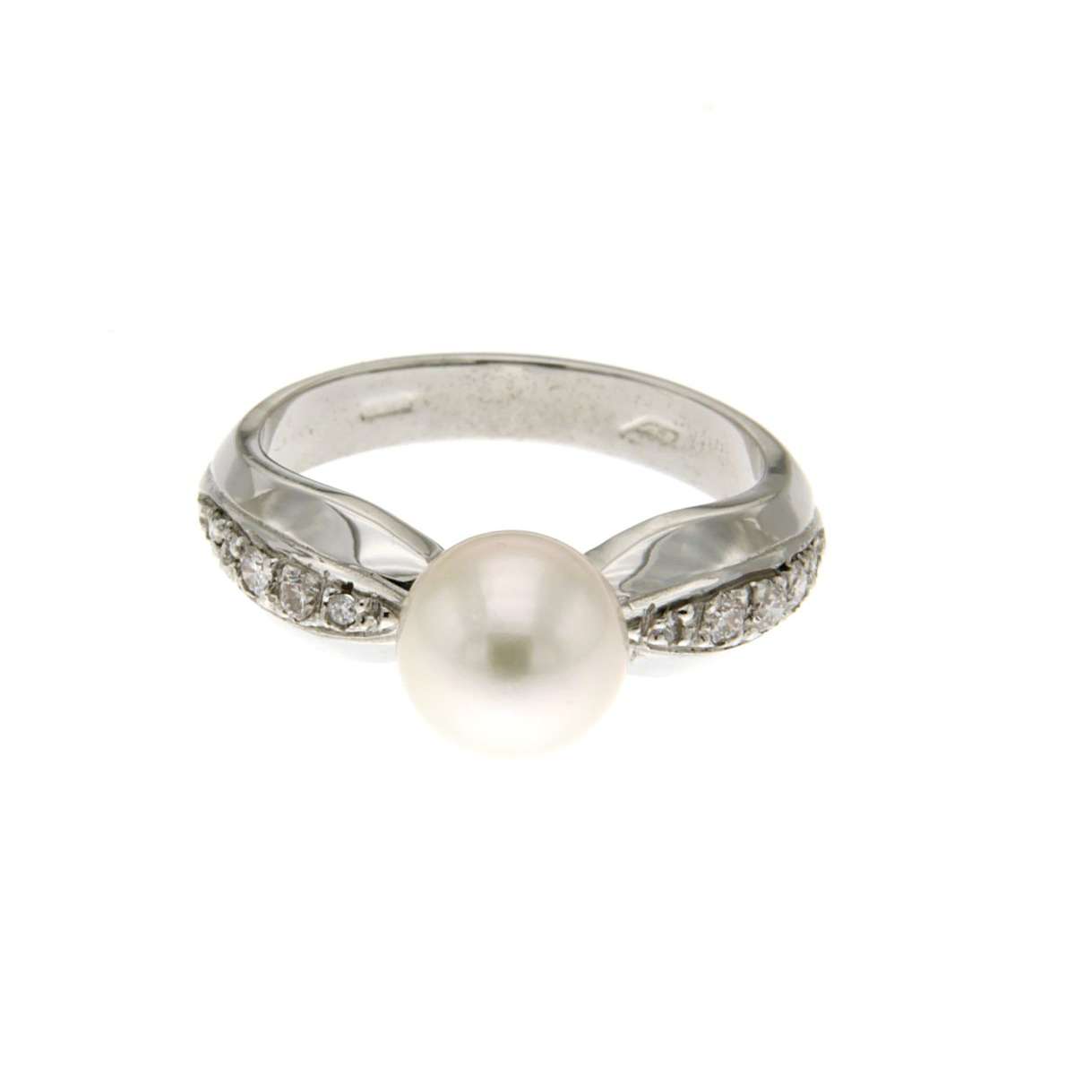 Anello perla mm 8 diamanti carati 0,14 G-VS1