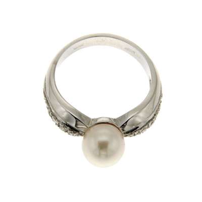 White gold pearl ring 8mm 0.14 carats diamonds G Color VS1 Clarity