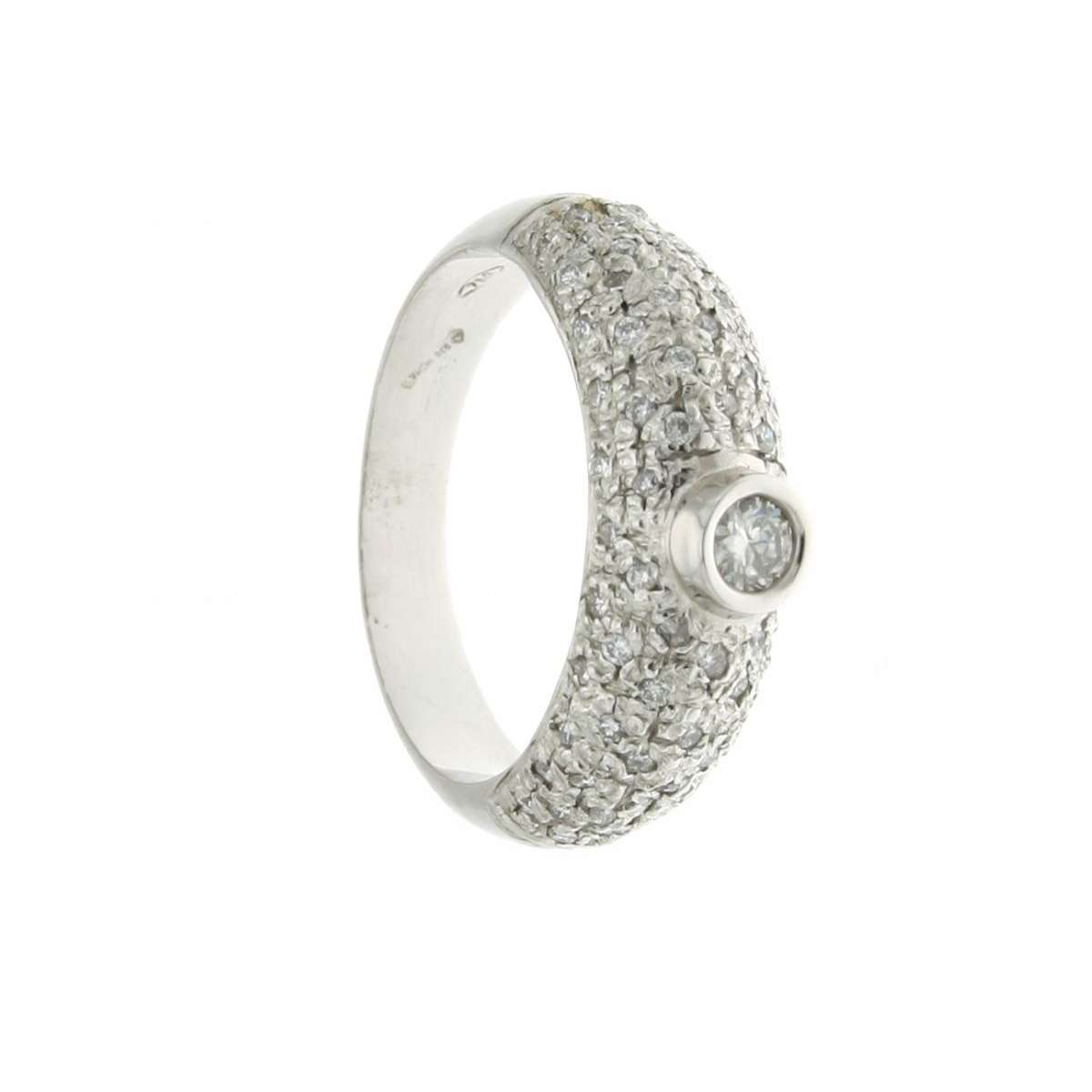 White gold solitaire ring with pave diamonds 0.47 carats G Color - VS1 Clarity