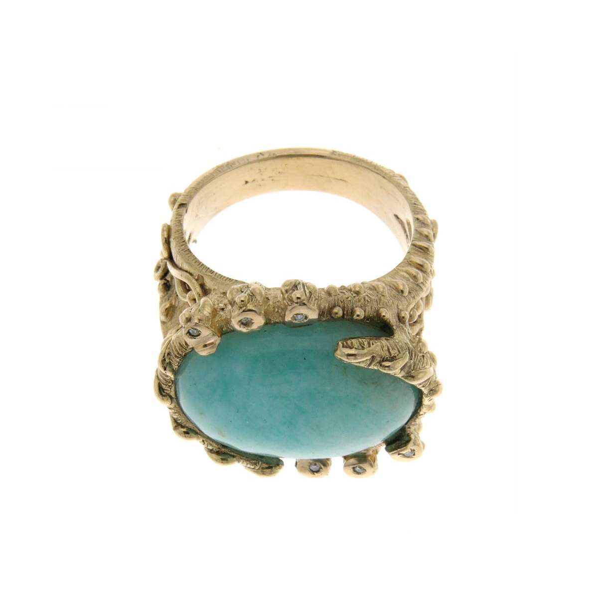 Amazonite lost wax ring with diamonds