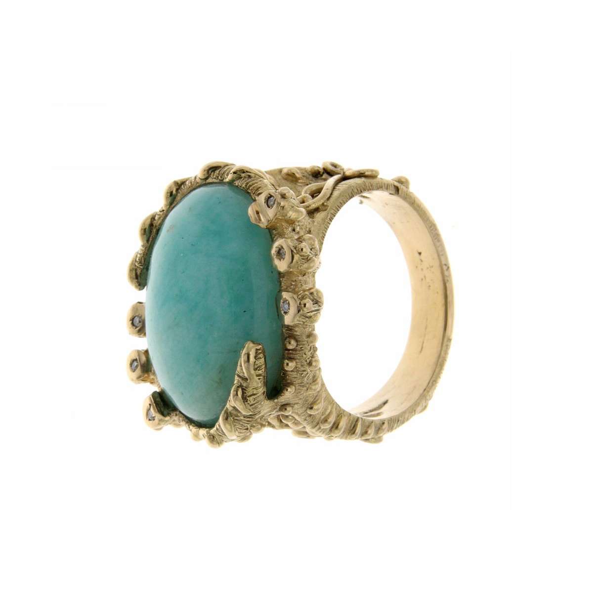 Amazonite lost wax ring with diamonds