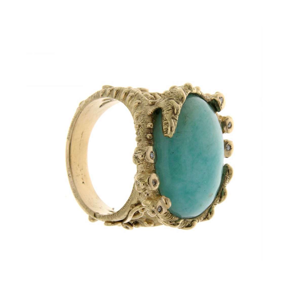 Amazonite lost wax ring with diamonds