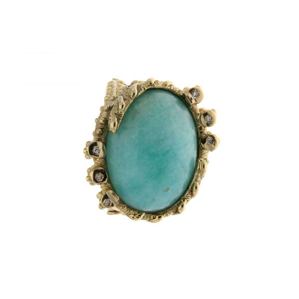 Amazonite lost wax ring with diamonds