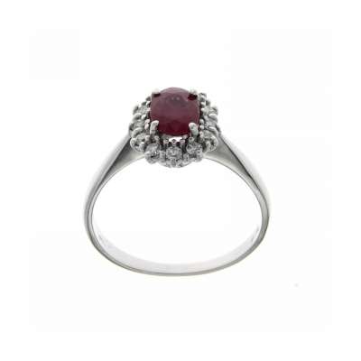 White gold ring ruby 0.77 cts. 0.23 carats diamonds G-VS1