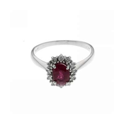 White gold ring ruby 0.77 cts. 0.23 carats diamonds G-VS1